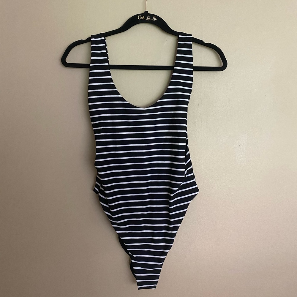 Aerie black and white striped one piece bathing suit